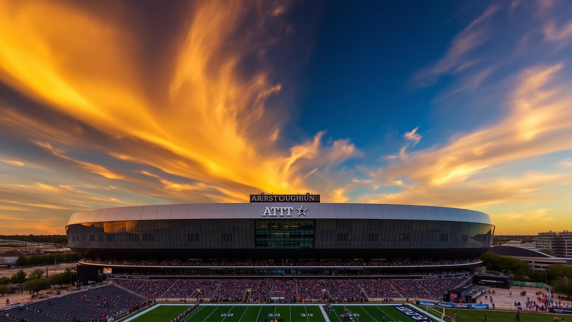 AT&T Stadium in Arlington at golden hour